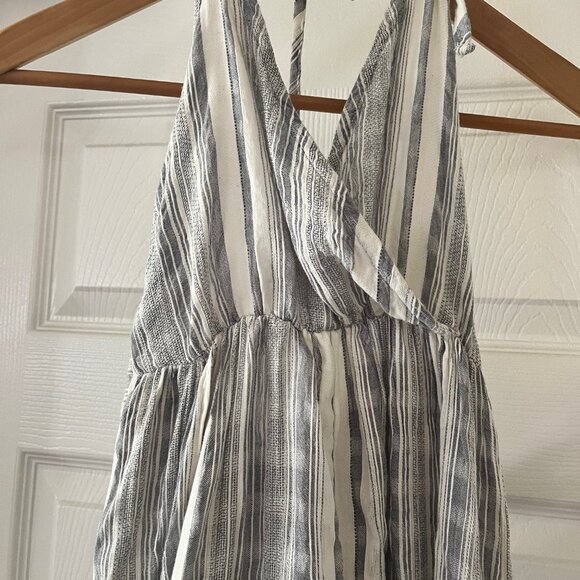 Asos women's Halter Strap V-neck high waist opens back striped Maxi Dress size 8 - Picture 3 of 8